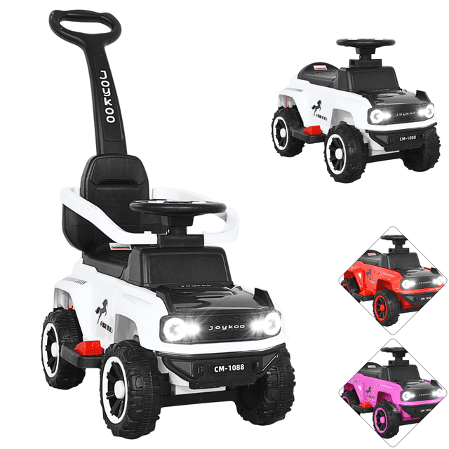 Montable Eléctrico para Niños Híbrido con Bastón y Pedal Acelerador Luces Batería 6v Apto a Partir de 2 Años Soporta hasta 25 kg - Blanco