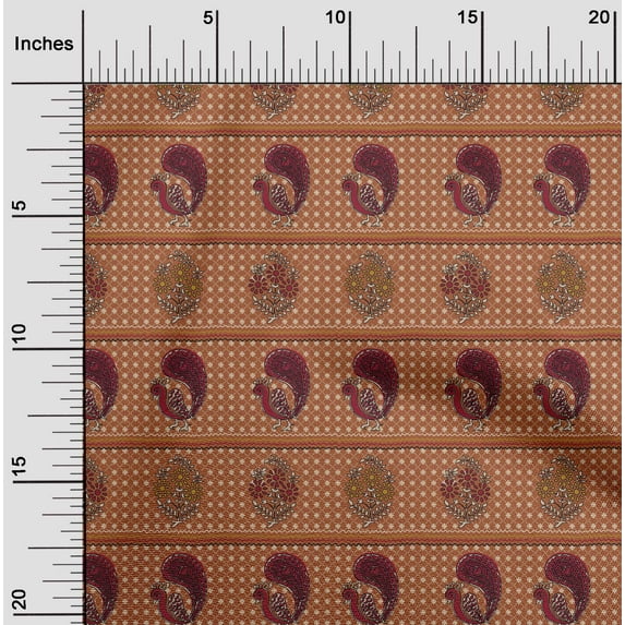 oneOone Polyester Lycra Rust Brown Fabric Geometric|Peacock & Floral Block Sewing Craft Projects Fabric Prints By Yard 56 Inch Wide