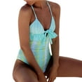 thumbnail image 2 of Neinkie Bow Ruffle Women's One Piece Swimsuit Wrap Tie Side Bathing Suit, 2 of 6
