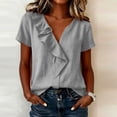 thumbnail image 2 of Aezemi Women Ruffle V Neck Shirts Summer Fashion Pullover Faux Linen Cotton Lightweight Beach Vacation Tops Womens Trendy Outdoor Comfy Casual Lightweight Tees S, 2 of 5