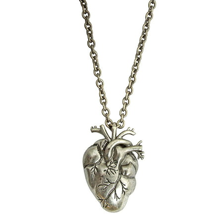 Silver Heart Anatomical Zombie Horror Bloody Halloween Necklace