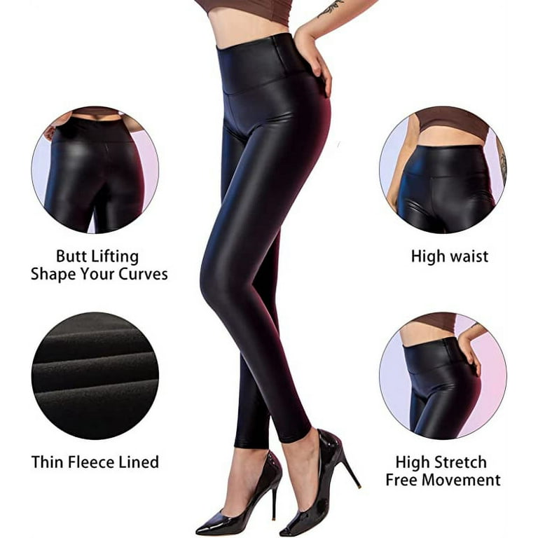 Women's Faux Leather Leggings, High Waist PU Leather Leggings, Trousers,  Tights, Treggins, Stretch Trousers for Women, Fleece Lined