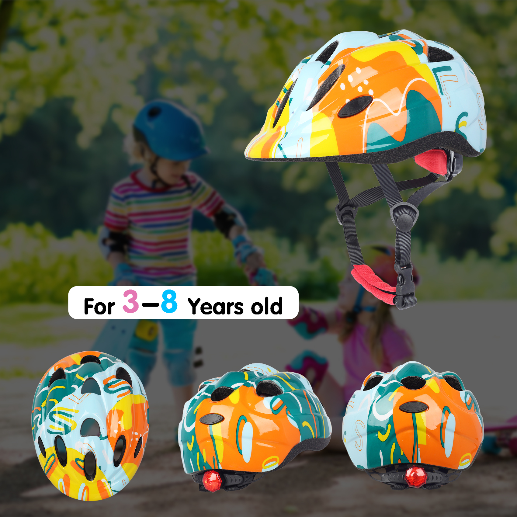 Atphfety Toddler Kids Bike Helmet Set with LED Light