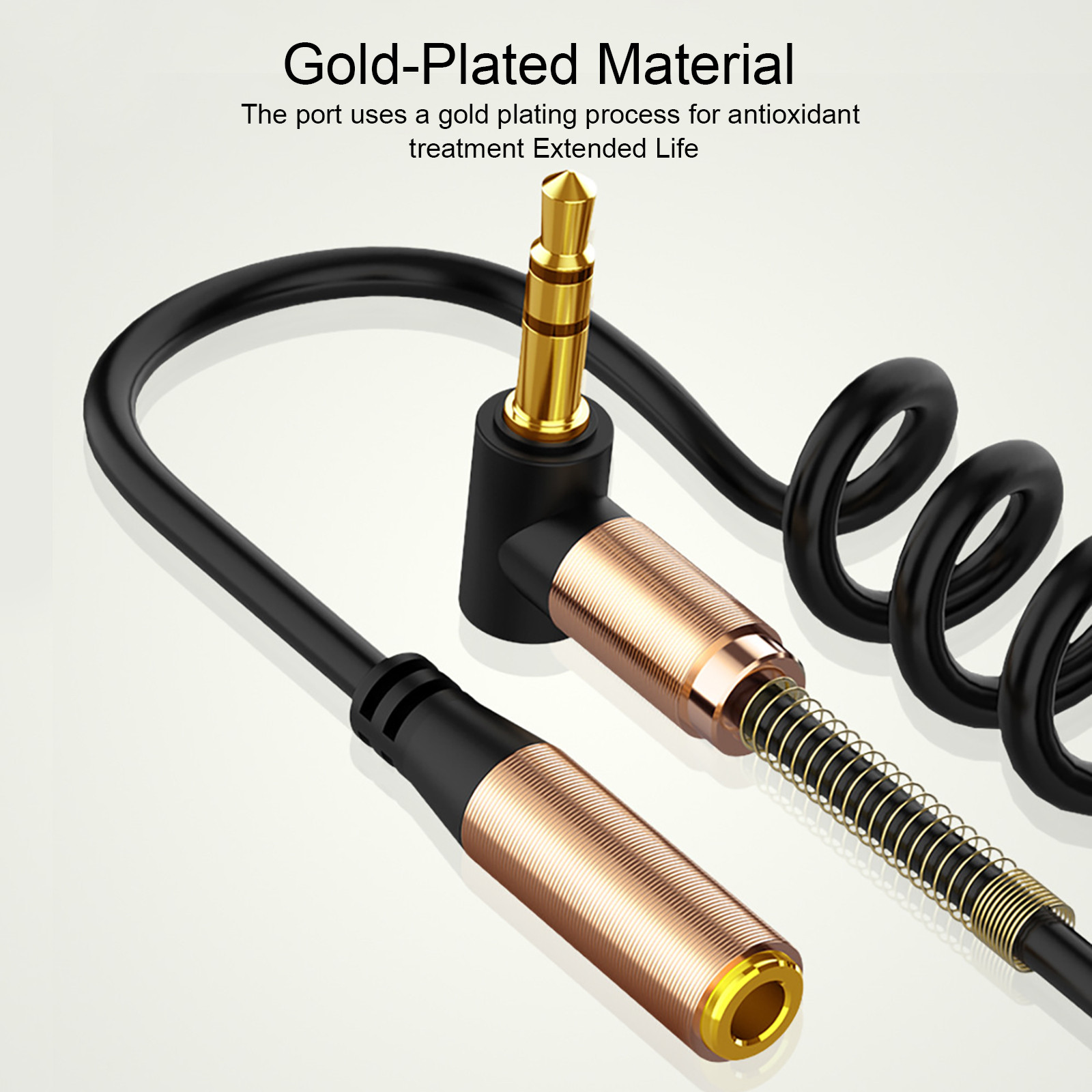 Spring Coiled 3.5mm Female To Male Audio Extension Cable - 1m Retractable - 3 Pole Stereo