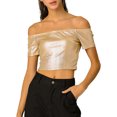 thumbnail image 1 of INSPIRE CHIC Women's Metallic Shiny Party Off Shoulder Crop Top, 1 of 4