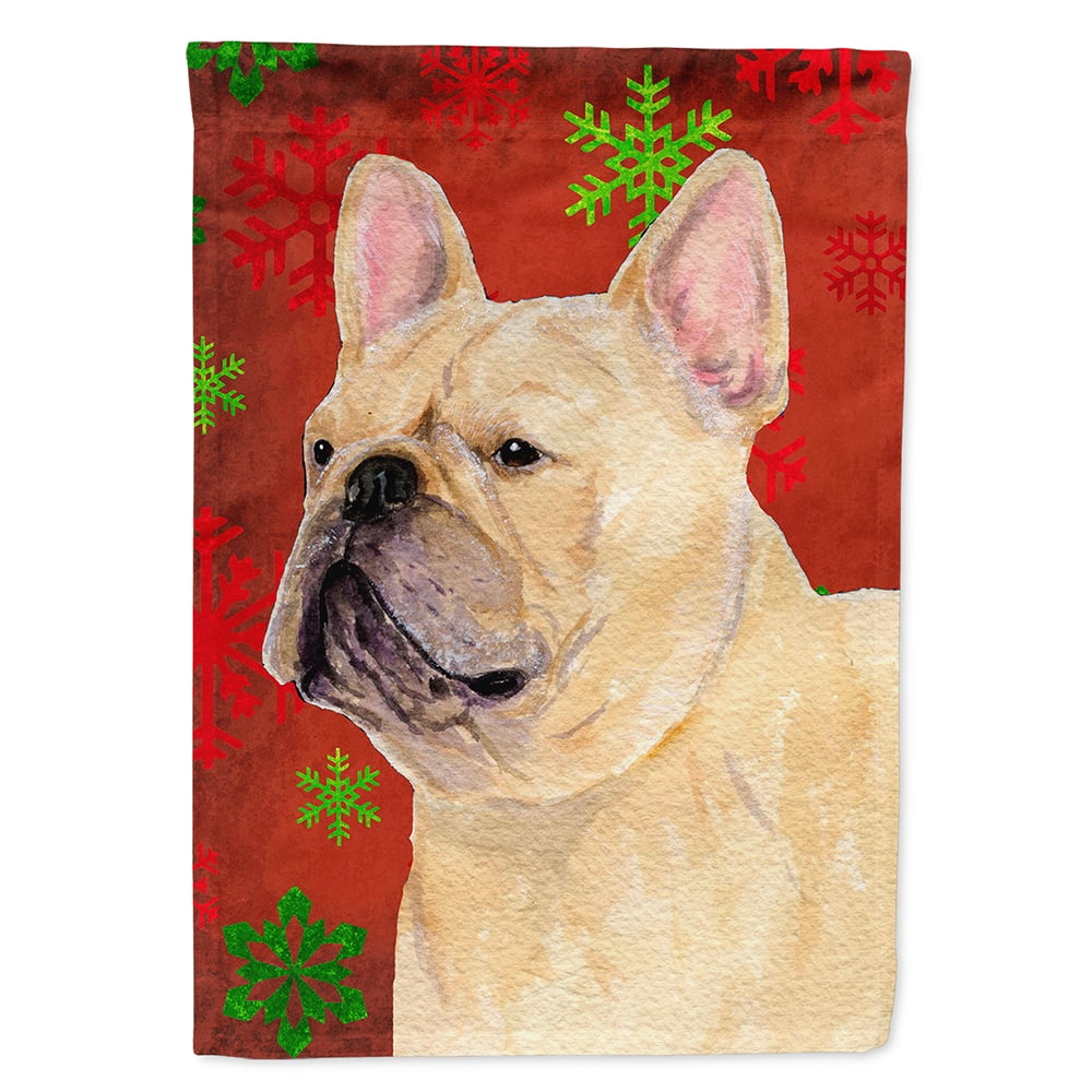 French Bulldog Red and Green Snowflakes Holiday Christmas Garden Flag ...