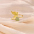 thumbnail image 3 of Layered Green Jade Hammered Butterfly Rings for Women Silver Gold-Toned Adjustable Round Stone Animals Twisted Stacking Statement Open Band Finger Ring Comfirm Fit Vintage Lucky Wedding Party Jewelry, 3 of 6