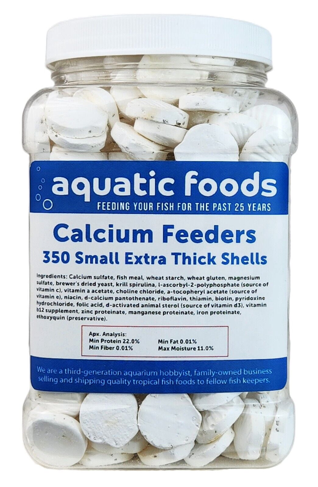 Calcium Feeder Shells, Small & Medium Extra Thick Shells for Shrimp, Snails, Crabs, Crayfish, Hermit Crabs and All Tropical Fish - 350 Count Jar