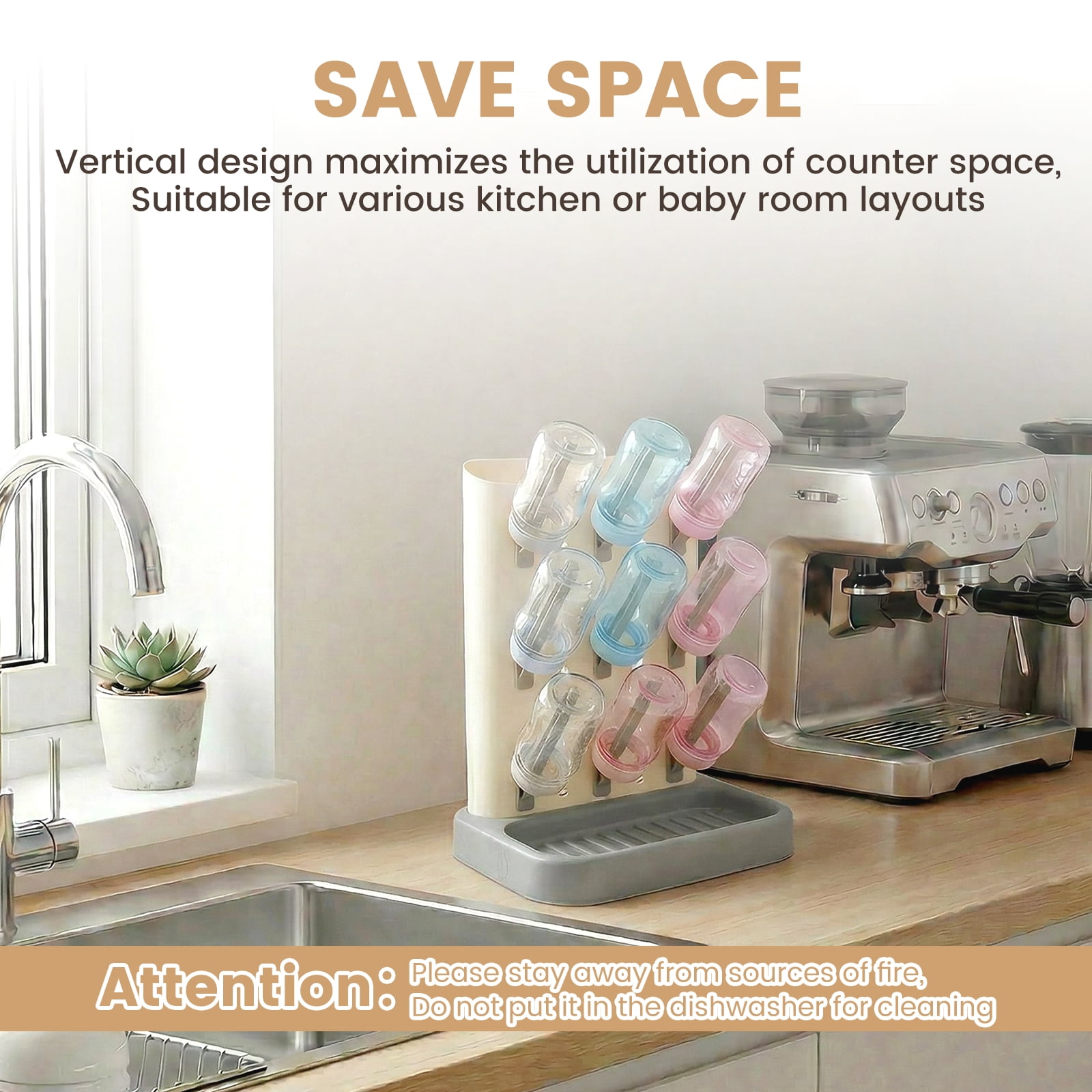 Bottle Drying Rack with 20 Hooks Space Saving Kitchen Bottles Rack Dryer Vertical Bottle Holder Organizer for Countertop Storage Accessories