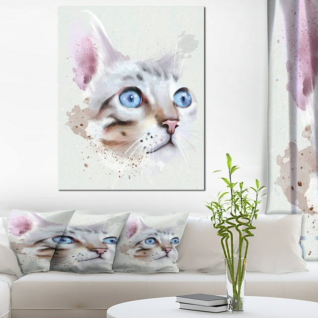Cat with Blue Eyes Watercolor - Animal Canvas Art Print