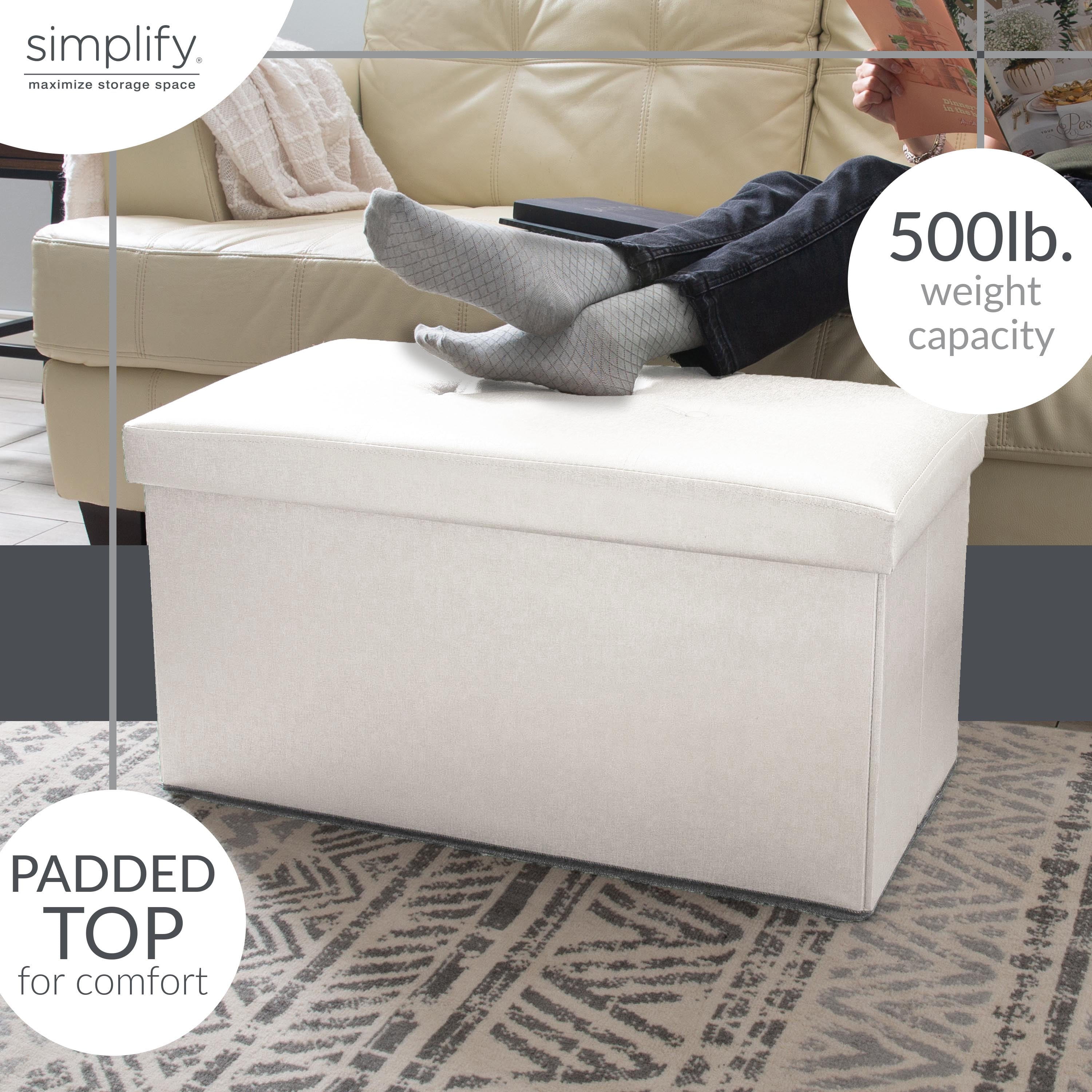 Simplify Faux Leather Double Folding Storage Ottoman, Modern, Ivory
