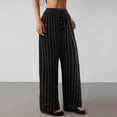 thumbnail image 2 of Women's Casual Loose Striped Wide-Leg Trousers, Elastic Waist with Drawstring, Comfy Flowy Pants for Work, Travel, and Daily Wear, Pull-On Stretchy Palazzo Pants, Soft Polyester, 2 of 9