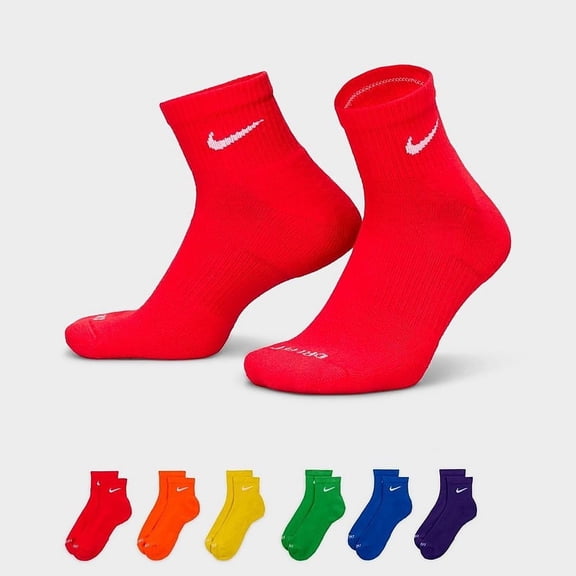 Nike Dri-FIT Everyday Plus Cushioned Training Ankle Socks - 6 Pack - Size Large - Colorful