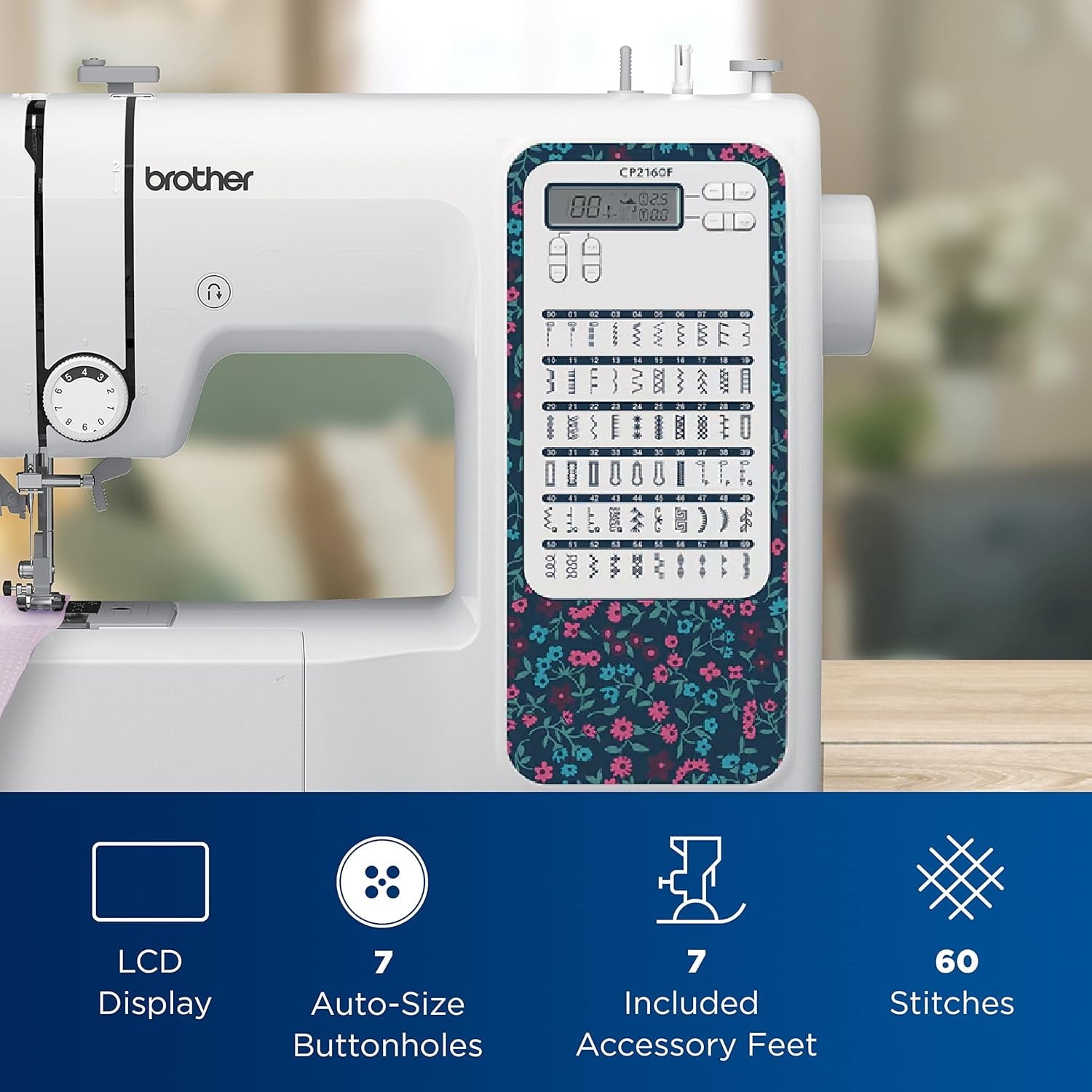 Brother CP2160F Computerized Sewing Machine with 60 Built-In Stitches, LCD Display, 7 Included Feet, and SA520 Water Soluble Stabilizer