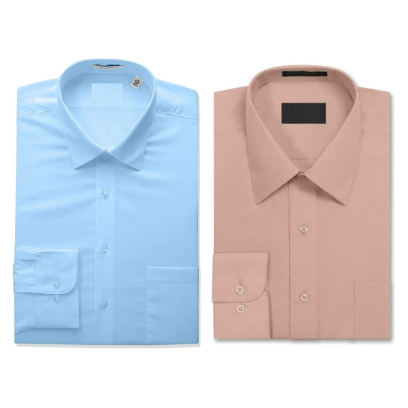 2 Pack Men's Berlioni Long Sleeve Button Up Solid Dress Shirt Pink - Light Blue