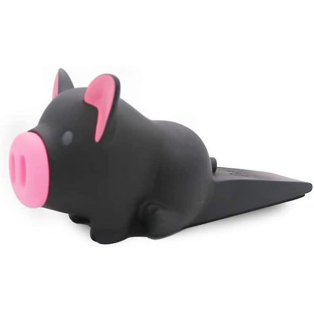 Tope de puerta de goma con dibujos animados de cerditos creativos para protección infantil, protector de dedos resistente (1 paquete, negro)