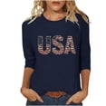 thumbnail image 2 of Vetsdori American Flag Shirts for Women Summer Casual Pullover Fourth of July Plus Size 3/4 Sleeve,Red White and Blue Independence Day Fashion Juniors Tops Crew Neck, 2 of 5