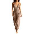 thumbnail image 2 of Women's Deep V-Neck Jumpsuit, Sleeveless With Fold Pocket & Back Ties, Ankle Strap Long Pants For Elegant Evening Look Khaki S, 2 of 6