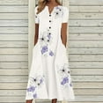 thumbnail image 2 of YABCSAZ Womens Summer Dresses Casual Loose Butterfly Printed Long Maxi Dresses V-Neck Short Sleeve Button Down Pocket Sundress Beach Tunic T Shirt Midi Dress, 2 of 8