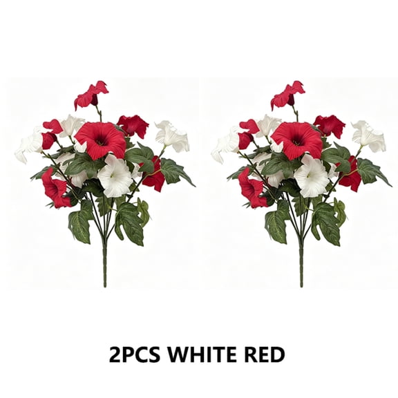 Artificial Flowers for Outdoors,2 Bundles Fake Flowers Plants UV Resistant,Faux Petunias Real Silk Flowers for Garden Balcony Yard Porch Decoration,Red White