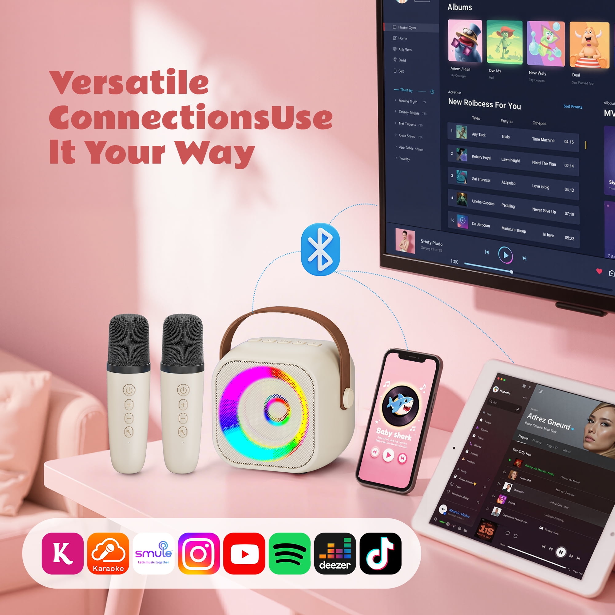 Bonaok Mini Karaoke Machine Toys, Portable Microphones for Kids Adults, Wireless Speaker Machine with LED Lights, Home Party Birthday Gifts for 3-12 Years Old Girls Boys