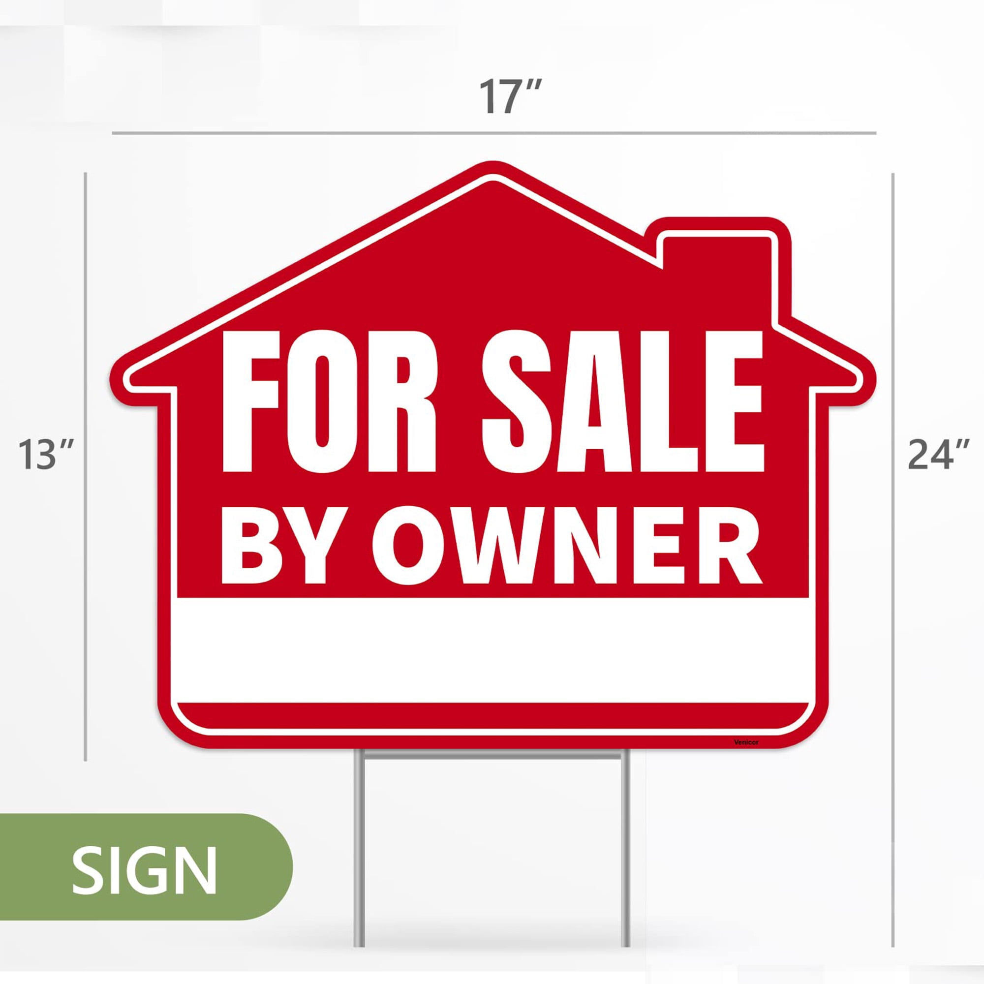 For Sale By Owner Yard Sign,Double Sided Corrugated Plastic FSBO Sign with Metal Stake,17 Inches by 13 Inches,Weatherproof Real Estate Sign for Home,House Property Outdoor Display