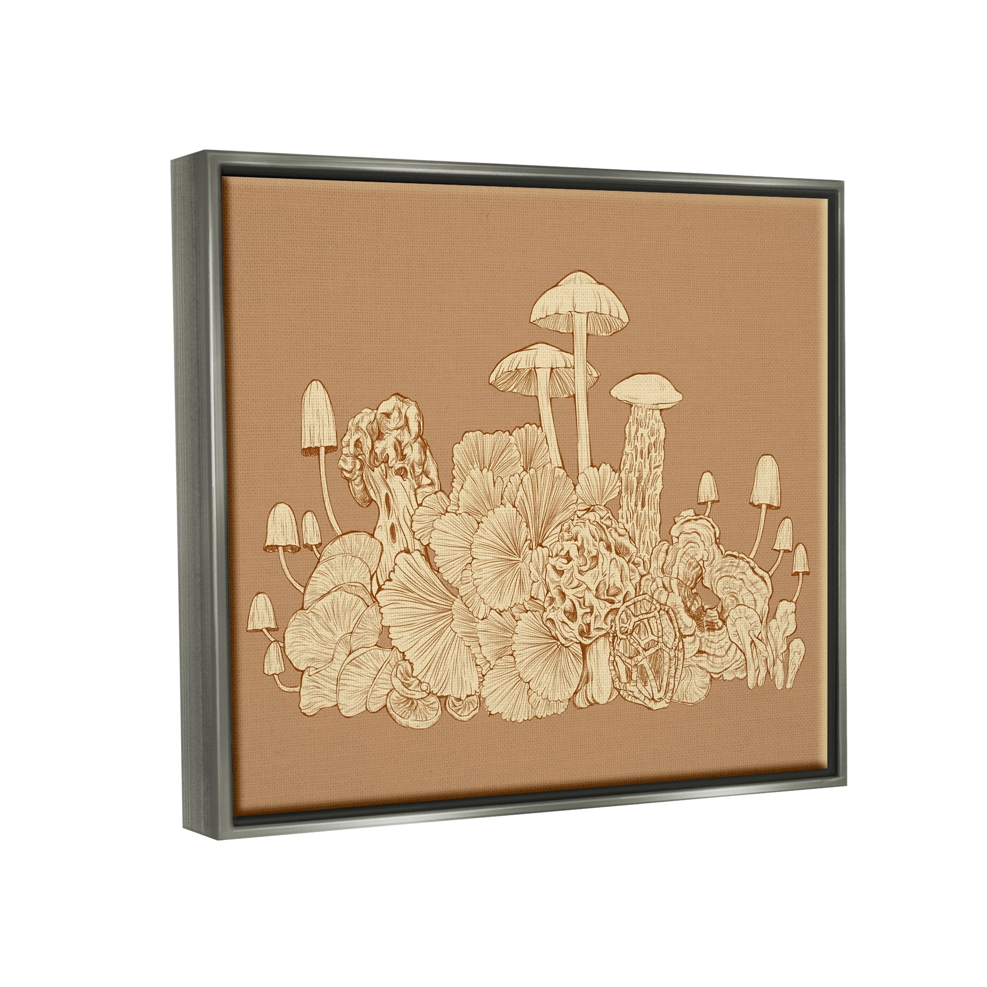Stupell Industries Intricate Forest Mushrooms Plants Neutral Tones Drawing Graphic Art Luster Gray Floating Framed Canvas Print Wall Art, Design by Ziwei Li