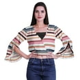 thumbnail image 4 of Moomaya Printed Womens Crop Top Wrap Style Top Wear Ruffle Long Sleeve Casual Summer Blouse, 4 of 6