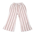 thumbnail image 6 of Tfken Toddler Girls Soft Pants Elastic Waist Stretchy Trousers Linen Loose Flare-Leg Pants Stripe Fashion Lightweight Casual Daily Wear Clothes Size 18-24 Months Pink, 6 of 9