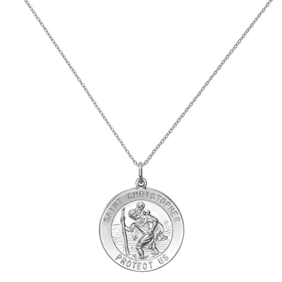 Primal Silver Sterling Silver Saint Christopher Medal with 18-inch Forzantina Cable Chain