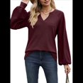 thumbnail image 3 of Camisetas de Larga para Mujer, Blusa con Escote en V Profundo, Elegantes e Informales, Moda 2025, Holgadas y Suaves, para Otoño e Invierno Vino Tinto L, 3 of 10