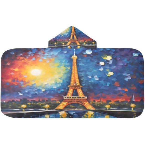 Eiffel Tower Moon Paris Bath Towel Soft Absorbent Pool Beach Poncho Towels Beach Wrap for Toddler Kids Boys, 23.5" x 50"