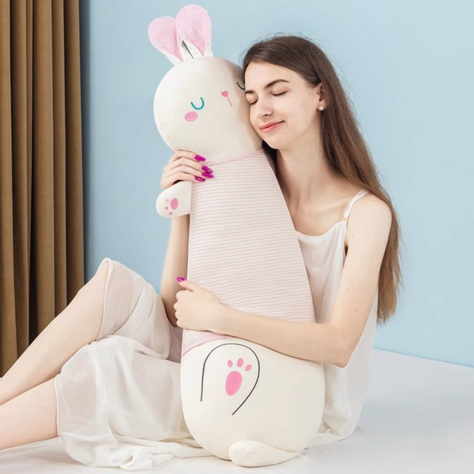 Sleeping Bunny Long Plush Pillow, Soft Rabbit Body Cushion Decorative Toy