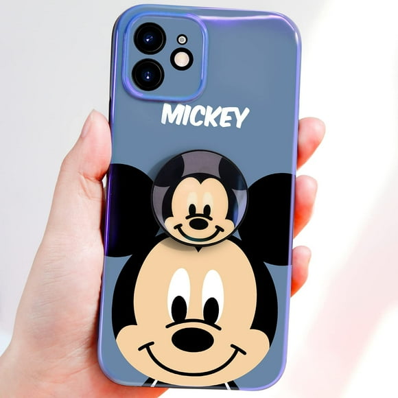 iPhone 12 Case, Cartoon Cute Mickey Mouse Case, Soft Slim Fit Blue Ray Light Reflective Glossy Full Protective Case with Lovely Phone Stand Holder for iPhone 12 6.1 Inch (Smiling Mickey)