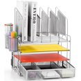 thumbnail image 1 of Organizador de escritorio Marbrasse de malla de 4 niveles con 5 soportes para archivos, plateado, 1 of 7