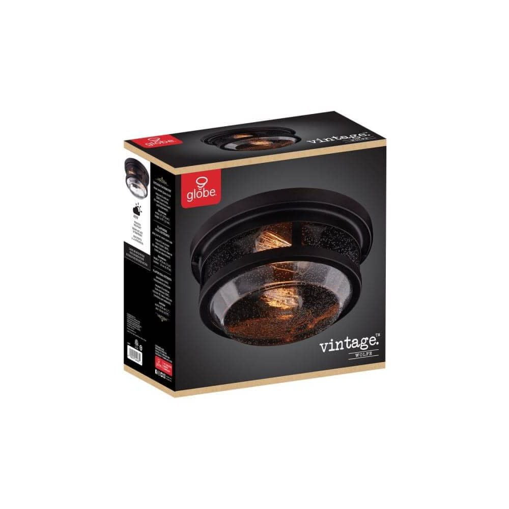 Globe Electric Vintage Wolfe 2-Light Bronze Dimmable Outdoor Flush Mount Ceiling Light