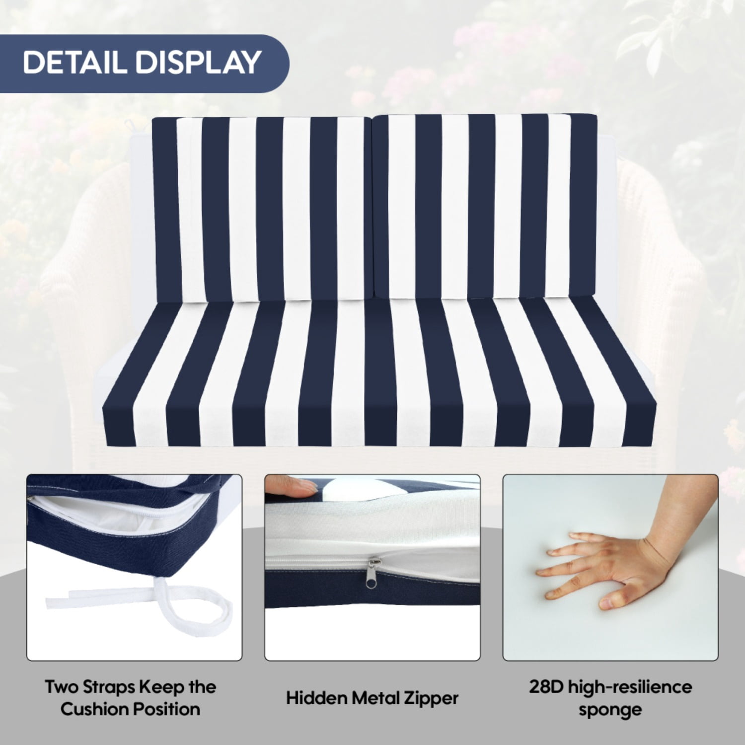Outdoor Deep Seat Cushions for Patio Furniture, Waterproof Replacement Patio Chair Cushions(1xseat+2Xback cushion)