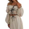 thumbnail image 3 of Women'S Skirt Sets 2 Piece Outfits Contrast Trim Ruffle Hem Tops and Maxi Skirt Set XL, 3 of 9