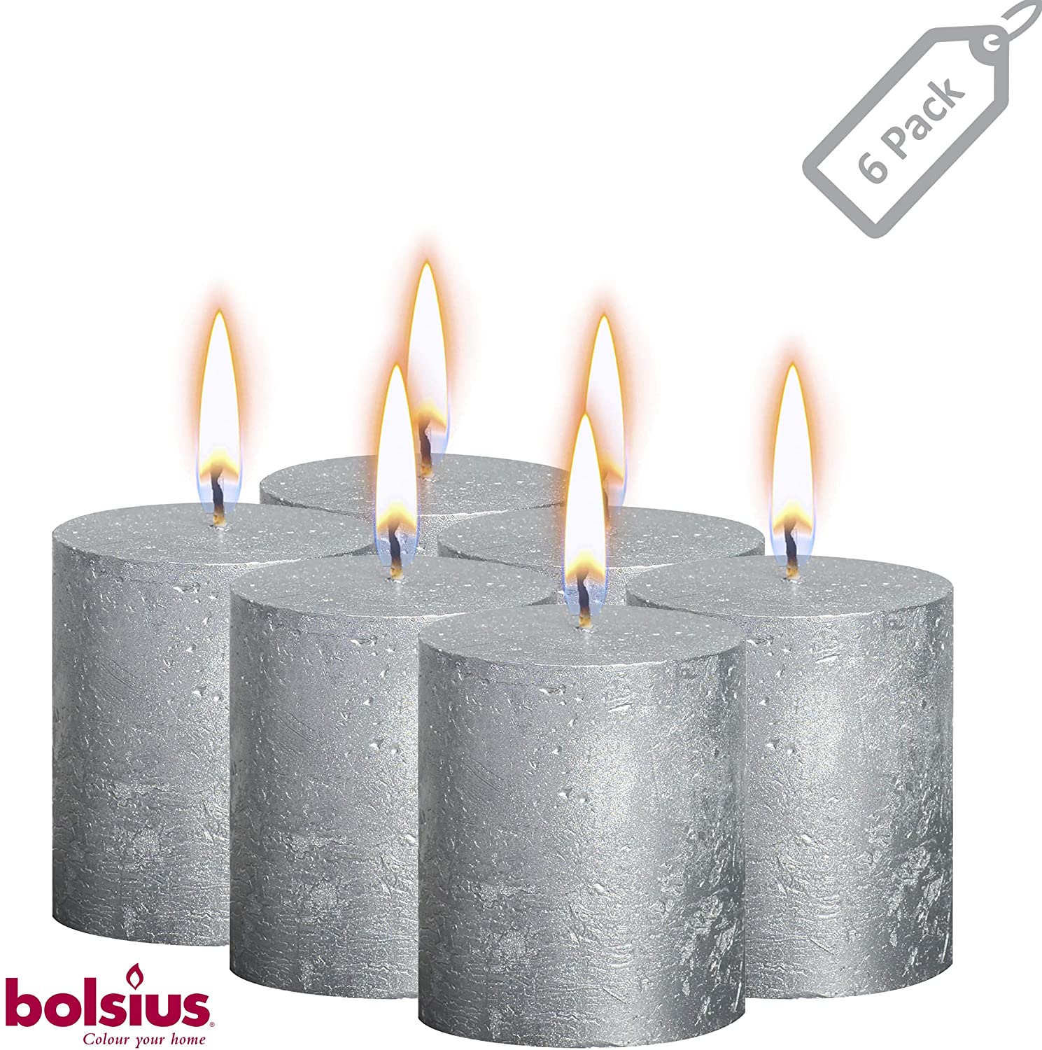 Bolsius Silver Pillar Metallic Candles Unscented W/ Lead Free Wicks