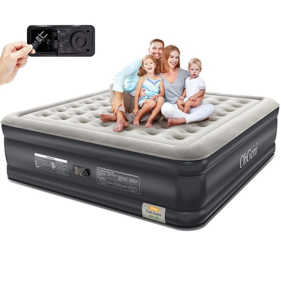 Colchón inflable OhGeni King con bomba integrada, 18 pulgadas, negro, 650 libras