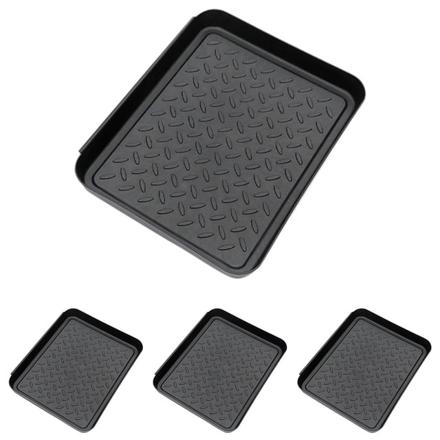 4 bandejas decorativas para zapatos de entrada, de plástico, para botas, plantas y mascotas, ideales para decoración del hogar, uso interior y exterior, color plateado.