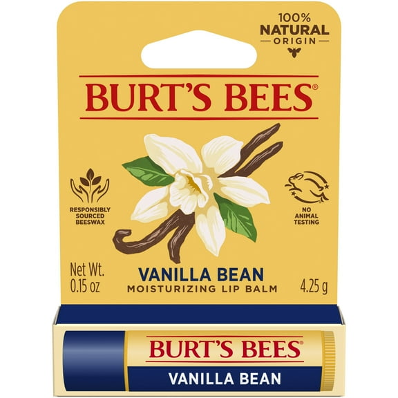 Burt's Bees 100% Natural Origin Moisturizing Lip Balm, Vanilla Bean, 1 Tube in Blister Box