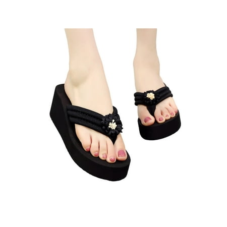

Crocowalk Womens Thong Sandals Platform Wedge Sandal Summer Flip Flops Ladies Slide Slippers Indoor Outdoor Non-Slip Beach Casual Shoes Black 6