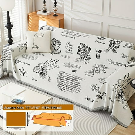 

PORK Vintage Floral Chenille Sofa Cover With Tassels - Pet-Friendly Machine Washable Couch Protector For Living Room Bedroom Office Decor HOME