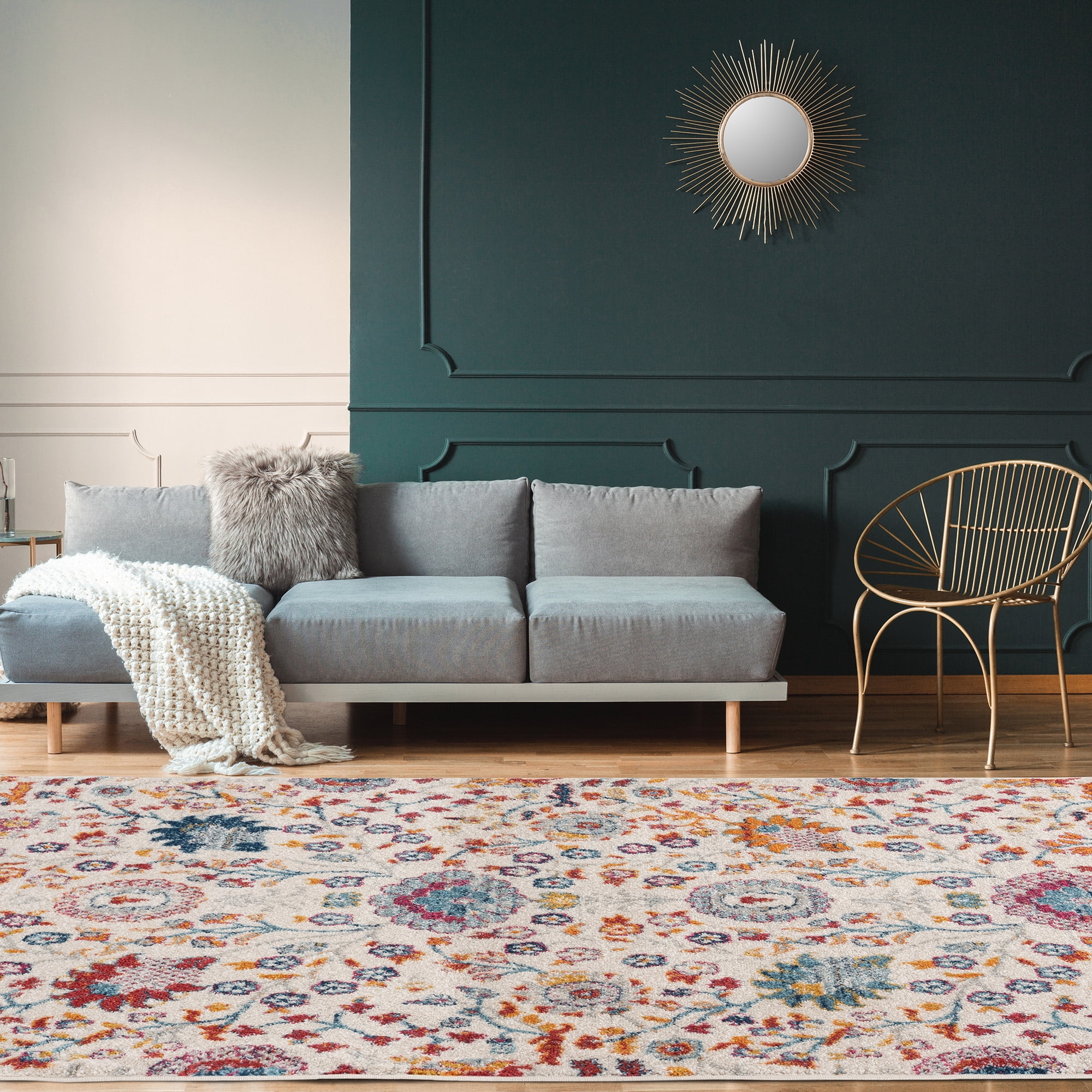 Ottomanson Rixos Collection DistressedLook Floral Design Modern Ivory