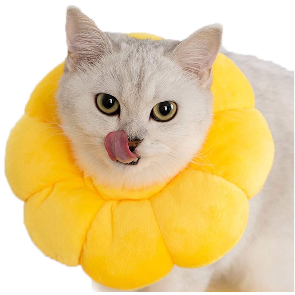Adjustable Cat ECollar, Elizabethan Cat Recovery Cone After Surgery, Soft Sunflower Kitten Cone