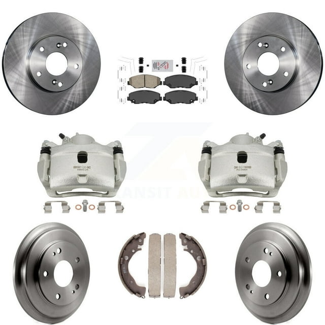 Transit Auto Front Rear Disc Brake Caliper Rotors Drums Ceramic Pads Kit (8Pc) for Car 2014-2015 Honda Civic LX with 1.8L Automatic CVT transmission KC8-101487N