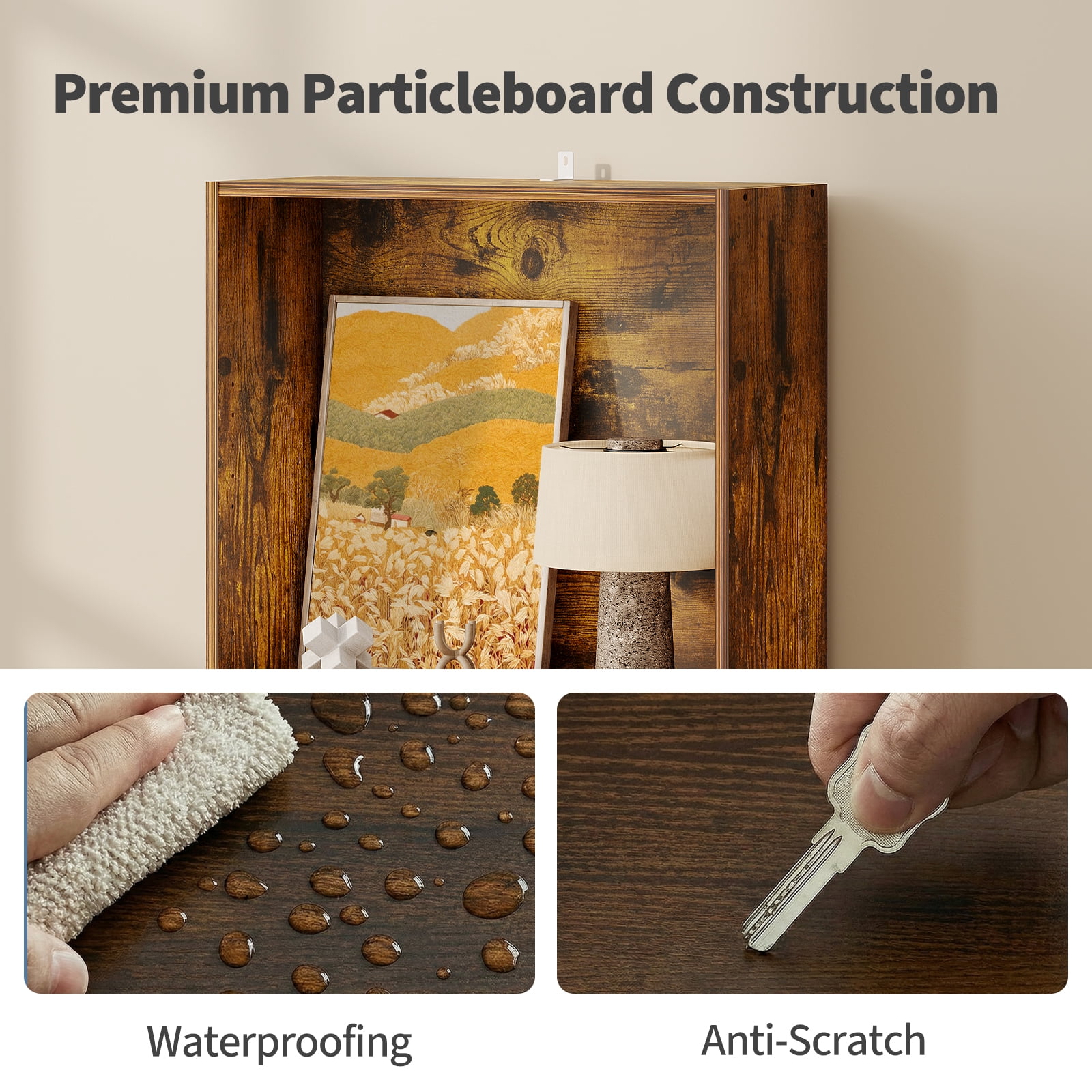 Gianna 3-Tier Bookshelves with Adjustable Shelves, Floor Standing Bookcase for Home & Office Storage, Rustic Brown