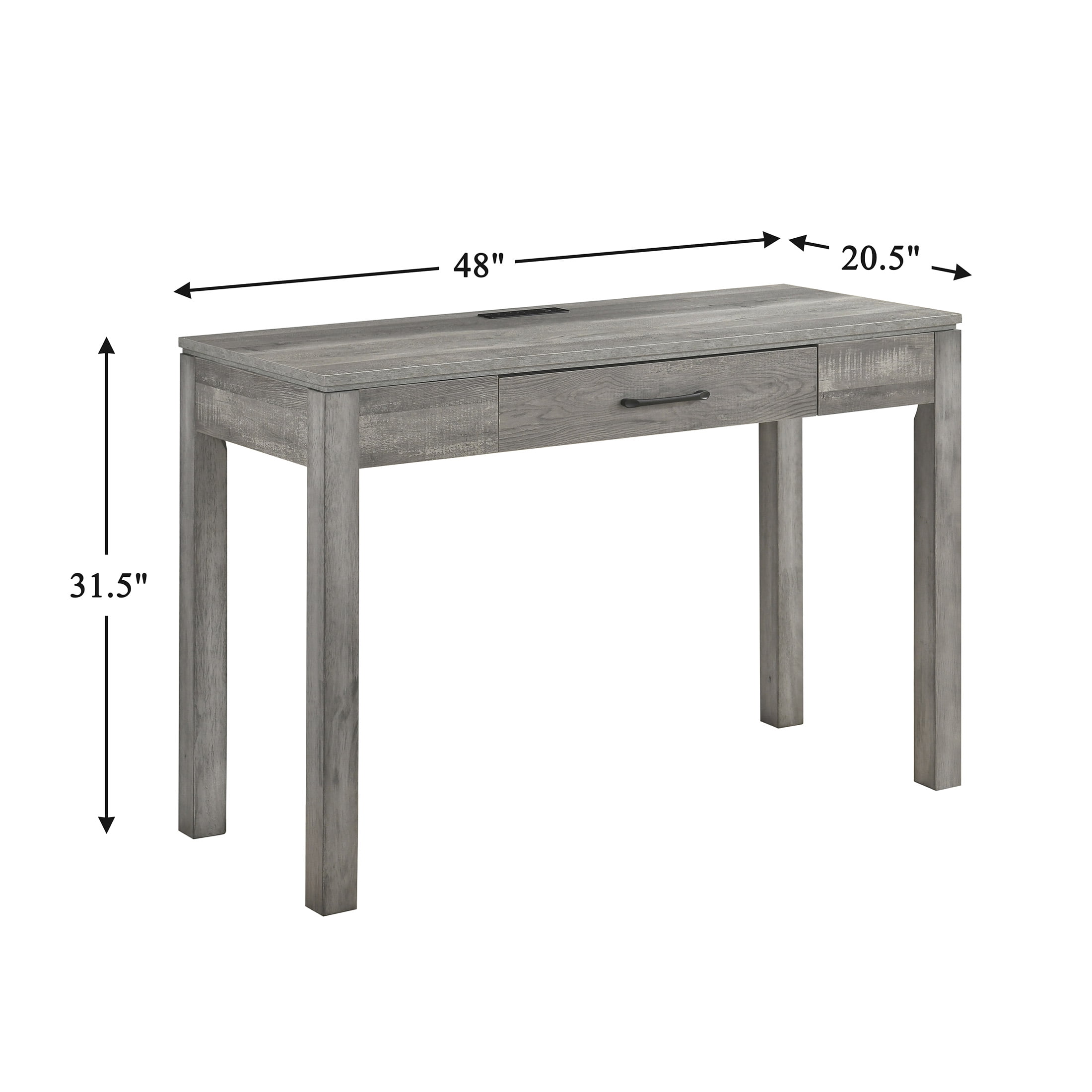 OakvillePark Avenshire Wood Rectangle Writing Desk with Power Outlet and USB Charging Port, Gray