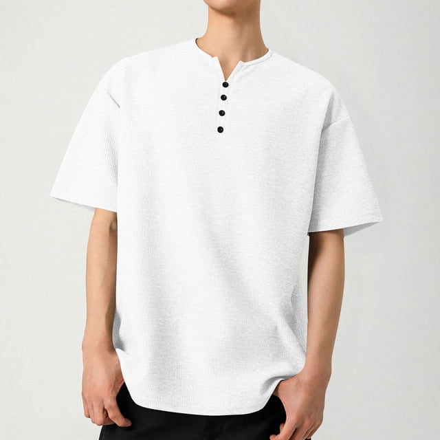 Styesk T-Shirts pour Homme T-Shirts pour Hommes Couleur Unie Décontractés à Boutons Manches Courtes Col Rond